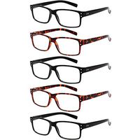 Reading Glasses 5 Pairs Quality Readers Spring Hinge Glasses for Reading for Men and Women (3 Black 2 Tortoise, 2.00)