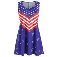 Plus Size Fashion Women 4th of July America Flag Printed O-Neck Sleeveless Tank Up Blouse Red