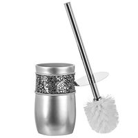 Creative Scents Bathroom Toilet Brush Set - Resin Toilet Bowl Cleaner Brush and Holder, Good Grip Decorative Design Compact Bowl Scrubber (Silver)