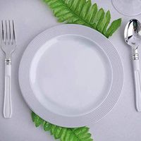 Tableclothsfactory 20 Pack 8" Silver Striped Rim White Plastic Disposable Salad Dessert Plates For Wedding Banquet