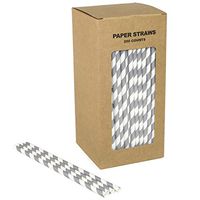 Grey Striped Paper Straws Bulk, Gray and White Stripe Paper Drinking Straws Biodegradable for Rustic Wedding Birthday Party, Coffee Soda Beverage Cafe Restaurant Cake Pop Sticks (Grey Stripe, 250)