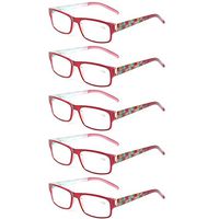 Kerecsen Unisex 5 Pack Fashion Reading Glasses Spring Hinge Pattern Medium 5 Pack Red