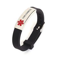 AOMZO JEWELRY Diabetes Type 2 Silicone Rubber Bracelet with Surgical Steel Medical Alert ID Adjustable Size