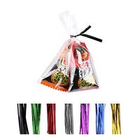 Aunifun 200 Pack Clear Plastic Cello Cellophane Bag with Twisted Ties 6 Mix Colors 1.4 mils Thick OPP Treat Bags for Candy Bakery Food Packaging Gift Wrapping (3＂x 4＂)