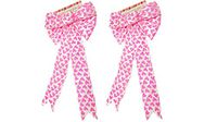 2 Valentine White Wired Satin Bows with Pink Heart Design! 9.85x22.83IN