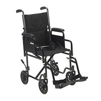 Drive Medical Lightweight Steel Transport Wheelchair, Detachable Desk Arms, 17" Seat, Silver Vein