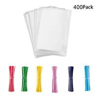 Hasken 400 Pcs Clear Flat Cello Cellophane Treat Bags Transparent Treat Bags for Bakery,Popcorn,Lollipop,Chocolate,Candy with Color Twist Ties(4'' x 6'')