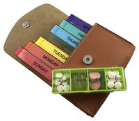 Small Pill Organizer Box Weekly Travel Case –7 Days Medicine Reminder Container Dispenser Medication Holder 4 Times a Day Compartments by ZzTeck (Camel)