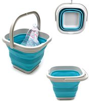 SAMMART 5L (1.3 Gallon) Set of 6 - Square Collapsible Plastic Bucket - Foldable Square Tub - Portable Fishing Water Pail - Space Saving Outdoor Waterpot (6, Bright Blue)