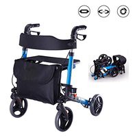 Standard Walker Lower Limb Trainer with Four Wheels and Seat, Foldable, Height-Adjustable, Lightweight, Aluminum Suitable for The Elderly