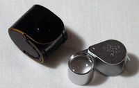 Anco 10x Silver Triplet Loupe Magnifier w/ Leather Case