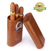 TWRmbo Cigar Case Travel 3- Finger Elegant Leather Cigar Case with Cedar Wood Lined Cigar Cutter