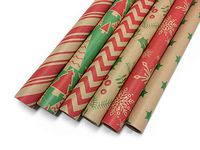 Note Card Cafe Bella Kraft Christmas Wrapping Paper | 18 Pack | 30 x 120 inch rolls | Classic, Minimalist Designs | Holidays, Christmas, Gifts, Presents, Exchanges, Showers | Recyclable, Biodegradable