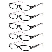 Reading Glasses Comb Pack of Multiple Men and Women Readers Spring Hinge Glasses, 5 Pack Black, Medium