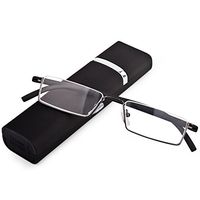 Lightweight Flexible Half Frame Reading Glasses Pocket Readers Portable Semi Rimless Eyeglasses Eyewear with Case for Men Women (Matt Black, 2.5 X)