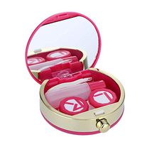 Contact Lens Case, Acogedor Mini Travel Contact Lens Case Kit Box Container Holder with Tiny Mirror, Tweezers, Lens case and Solution Bottle （5 Colors） (Pink)