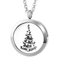 Vocheng 30mm Perfume Diffuser Locket Christmas Tree Necklace Stainless Steel Chain Randomly Send 5pcs Oil Pads as Gift VA-738