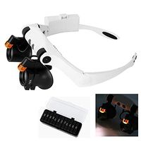 MYMGG 6 Interchangeable Lenses (3X 4X 5X 6X 7X 10X) Double Lens Magnifier Headband Magnifying Glass with LED Light Battery Powered Loupe