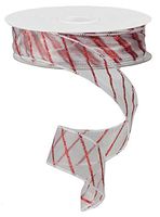 Red Glitter Stripe Sheer Ribbon – 1 1/2” x 50 Yards, White Wired Edge Vintage Ribbon for Crafts, Christmas, Decorations for Wedding, Garland, Wreath, Anniversary, Gift Bow, Boxing Day