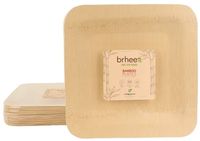 brheez Bamboo Veneer Disposable Eco-Friendly Square Plates - Elegant, Compostable and Biodegradable - Made from 100% Natural Bamboo (25, 10" inch)