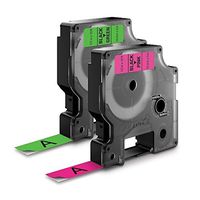 Genuine DYMO 1/2" (12mm) Green & Pink Neon 2-Pack D1 Label Tape for Electronic Dymo 2000 Label Maker