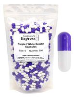 Capsules Express- Size 0 Purple and White Empty Gelatin Capsules 500 Count - Kosher and Halal Certified - Gluten-Free Pure Bovine Gelatin Pill Capsule - DIY Powder Filling