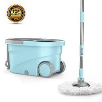 Spin Mop Bucket with Wringer on Wheels, Hardwood Floor Cleaning System, with Stainless Steel Telescopic Rod Automatic Rotation Wet and Dry