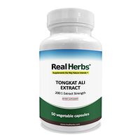 Real Herbs Tongkat Ali Extract 400mg - 200 to 1 Extract Strength - Natural Testosterone Booster - Also Known As Longjack or Eurycoma Longifolia - 50 Vegetarian Capsules of Root Powder - Gluten Free