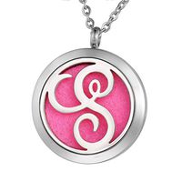 VALYRIA Monogram S Aromatherapy Essential Oil Diffuser Necklace-Stainless Steel Letter Locket Pendant with 11 Refill Pads