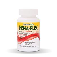 NaturesPlus Hema-Plex Softgels - 85 mg Elemental Iron,60 Count (Pack of 1) Softgels - Fast Acting Supplement For Total Blood Health - Gentle Formula - Gluten-Free - 20 Total Servings