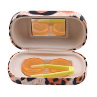 Iumer Women Leopard Grain Design Contact Lens Case with Mirror Portable Lenses Container Box,Orange (Yellow)