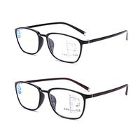 2 Pack Multifocus Glasses+Anti Blue Light Block Filter Reduces Digital Eye Strain (Black Red, 2.0)