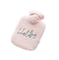 Pink Cute Embroidery Hot Water Bottle with Soft Flannel Cover Portable 20 * 12.5cm