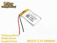 3.7V 300mAh 802327 Lithium Polymer Ion Rechargeable Battery Lithium Polymer Li-Po Battery for MP4 GPS MP3 Bluetooth Stereo DIY Gift