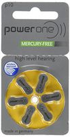 PowerOne Size 10 Hearing Aid Zinc Air Battery - 6-Batteries - Mercury-Free (PR70)