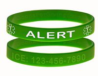 Custom Medical Alert ID Bracelet Wristbands - 2 Pack - Green - 8-1/4 Inches - Large