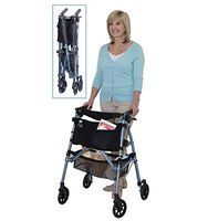 Stander EZ Fold-N-Go Rollator, Lightweight Folding 4 Wheel Rolling Walker for Seniors with Compact Travel Seat and Locking Brakes, Cobalt Blue
