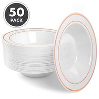 12oz Plastic Bowls Set of 50 - White Rose Gold Rim 12 oz Disposable Bowl Pack…