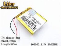 3.7V 3000mAh 805060 Lithium Polymer Ion Rechargeable Battery Lithium Polymer Li-Po Battery for MP4 GPS MP3 Bluetooth Stereo DIY Gift
