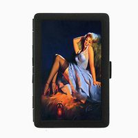 Perfection In Style Black Color Metal Cigarette Case Vintage Farm Girl Design 009