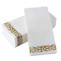 BloominGoods Disposable Hand Towels & Decorative Bathroom Napkins | Soft and Absorbent Linen-Feel Paper Guest Towels For Kitchen, Parties, Weddings, Dinners or Events | White and Gold (100-Pack)