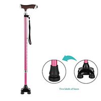 HXZXH Adjustable Quad Cane Lightweight Walking Canes Walking Stick For Men And Women Hand Crutch With T Handle Crutches With LED Light Fashionable Sturdy Stable Pink