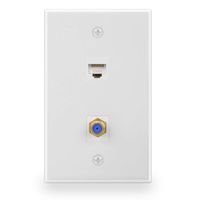 BATIGE 1 GANG Cable TV Coax F Type Port Keystone And RJ45 Cat6 Ethernet Port Wall Plate (1 F-Type & 1 CAT6)