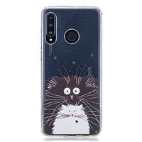 Clear Case for Huawei P30 Lite,Aoucase Ultra Thin Art Pattern Soft TPU Rubber Shockproof Non-Slip Back Case with Black Dual-use Stylus,Black White Cat