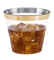 100 Gold Rimmed Clear Hard Plastic Cups | 9 oz. Fancy Disposable Tumblers (100-Pack) by Bloomingoods