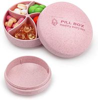 Pill Organizer 5 Compartments Weekly Portable Pill Box, Travel Round Pill Case for Vitamins, Fish Oils, Supplements (Pink)