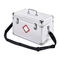 KDC Medicine Storage Box-Lock Medicine Cabinet-w/Shoulder Strap Medicine Compartments First Aid Box Medical Precription Storage Box 11.8 x 6.9 x 7.5 inches, Aluminum (Silver)