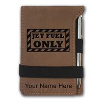 Mini Notepad, Jet Fuel Only, Personalized Engraving Included (Dark Brown)