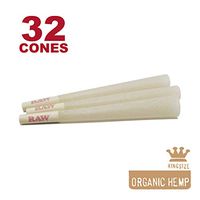 RAW 32 Organic King Size Hemp Cones - W Gallery Box - 109mm Pre Rolled Cones, 26mm Filter Tips, Pure Natural Unbleached Unrefined Rolling Papers, Bulk Pack Bundle, Compare Elements 110mm KS