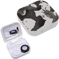 Portable Contact Lens Case Box Travel Kit Mirror + Bottle + Tweezers Container Holder [ Black White Spots ]